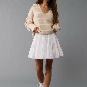 American Eagle - beige striped oversized collared sweater